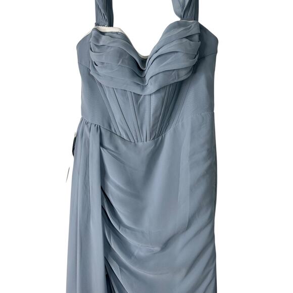 Azazie Amyra A10 Dusty Blue Sheath Off Shoulder Stretch Satin Convertible Dress - Picture 3 of 12